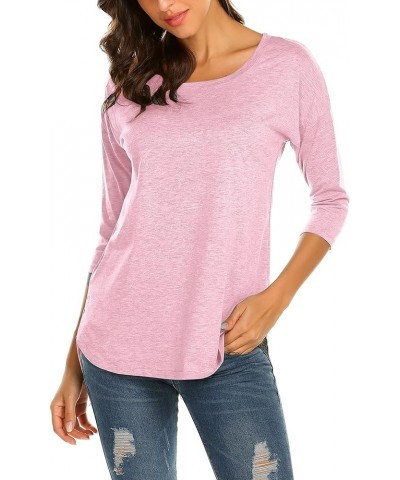 Women's Casual 3/4 Sleeve Loose Tunic Tops Scoop Neck T-Shirt Pink $15.49 Tops