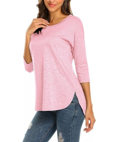 Women's Casual 3/4 Sleeve Loose Tunic Tops Scoop Neck T-Shirt Pink $15.49 Tops