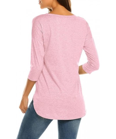 Women's Casual 3/4 Sleeve Loose Tunic Tops Scoop Neck T-Shirt Pink $15.49 Tops