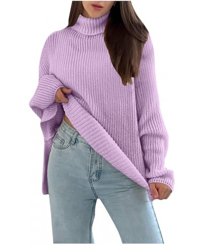 Women's Soft Sweater Knit Turtleneck Comfy Pullover Trendy Casual Long Sleeve Solid Color Cute Loose Shirts Purple $14.07 Swe...