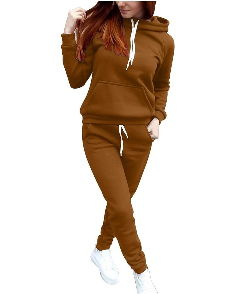 Womens Sweatsuits 2 Piece Set Jogger Outfits Long Sleeve Hoodie Sweatshirt Sweatpants Tracksuit A04-coffee $6.99 Activewear