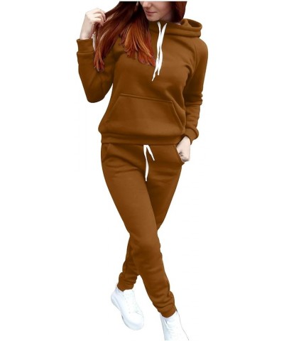 Womens Sweatsuits 2 Piece Set Jogger Outfits Long Sleeve Hoodie Sweatshirt Sweatpants Tracksuit A04-coffee $6.99 Activewear