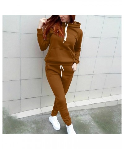 Womens Sweatsuits 2 Piece Set Jogger Outfits Long Sleeve Hoodie Sweatshirt Sweatpants Tracksuit A04-coffee $6.99 Activewear