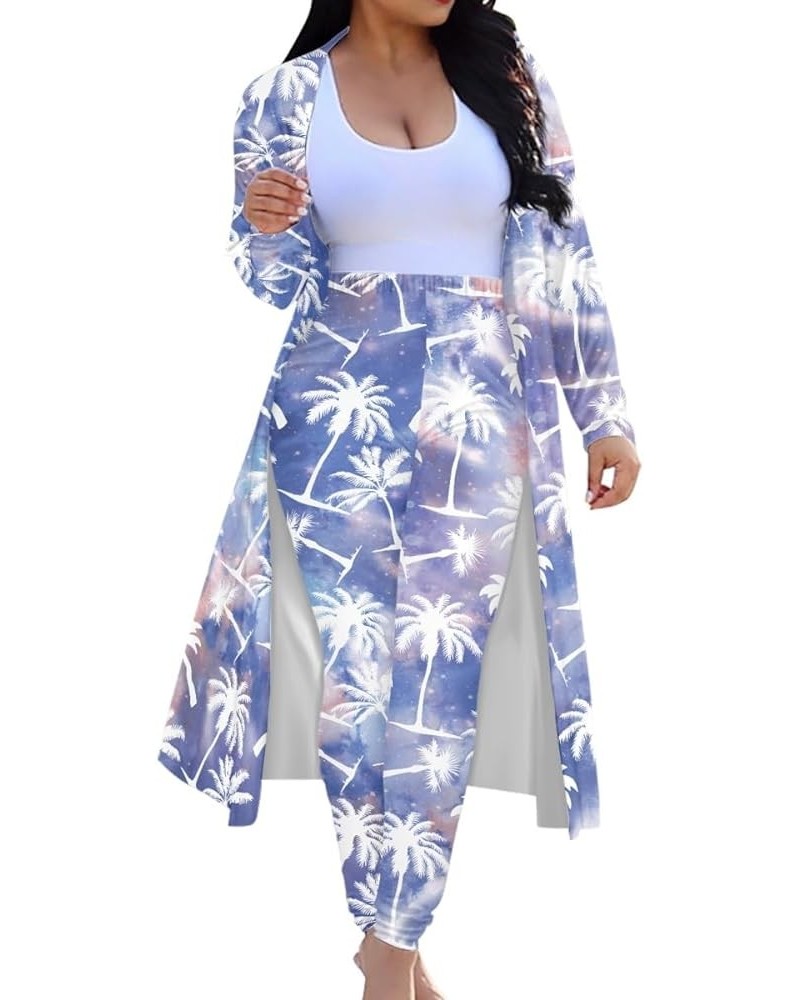 Womens Hawaiian Tropical Printed 2 Piece Outfit Open Front Coat and Pencil Pant Suits Set Coconut Tree $18.33 Suits