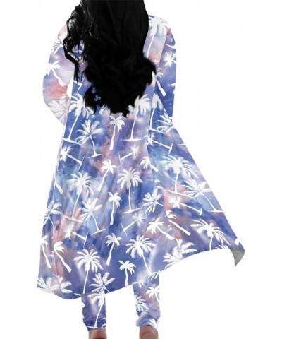 Womens Hawaiian Tropical Printed 2 Piece Outfit Open Front Coat and Pencil Pant Suits Set Coconut Tree $18.33 Suits