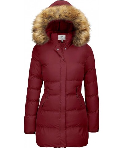 Women's Winter Thicken Puffer Coat Warm Jacket with Faux Fur Removable Hood Red $37.84 Jackets