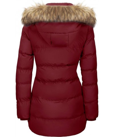 Women's Winter Thicken Puffer Coat Warm Jacket with Faux Fur Removable Hood Red $37.84 Jackets