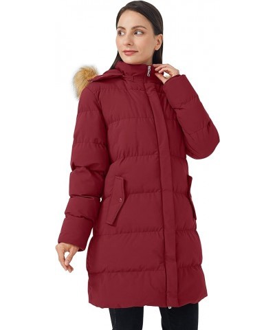 Women's Winter Thicken Puffer Coat Warm Jacket with Faux Fur Removable Hood Red $37.84 Jackets