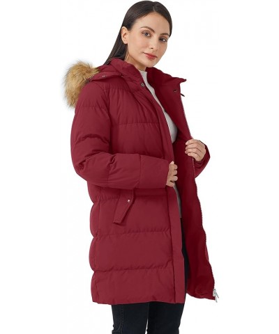 Women's Winter Thicken Puffer Coat Warm Jacket with Faux Fur Removable Hood Red $37.84 Jackets