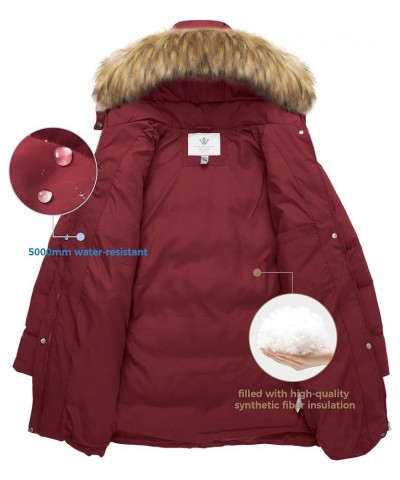 Women's Winter Thicken Puffer Coat Warm Jacket with Faux Fur Removable Hood Red $37.84 Jackets