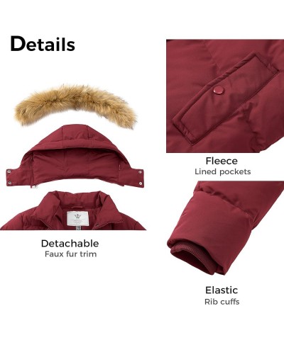 Women's Winter Thicken Puffer Coat Warm Jacket with Faux Fur Removable Hood Red $37.84 Jackets