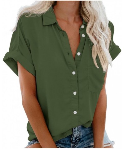 Womens Cotton Linen Button Down Shirts Short Sleeve Summer Tops Dressy Casual Collared Cute Ladies Work Blouses Army Green 9 ...