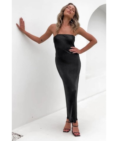 Women Sexy Backless Maxi Dress Sleeveless Halterneck Solid Slim Fit Bodycon Formal Cocktail Dress for Party J Backless Black ...