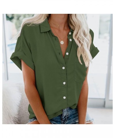 Womens Cotton Linen Button Down Shirts Short Sleeve Summer Tops Dressy Casual Collared Cute Ladies Work Blouses Army Green 9 ...