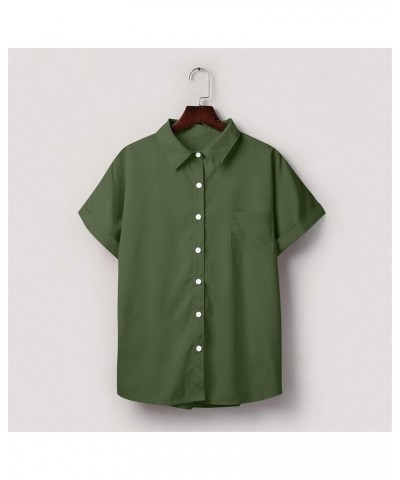 Womens Cotton Linen Button Down Shirts Short Sleeve Summer Tops Dressy Casual Collared Cute Ladies Work Blouses Army Green 9 ...