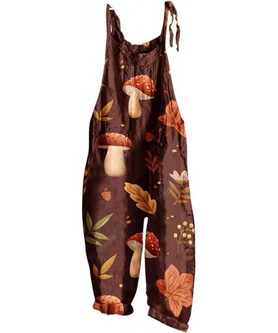 Women's Casual Sleeveless Overalls Cute Mushroom Jumpsuit Adjustable Straps One Piece Baggy Rompers with Pockets C03brown $5....