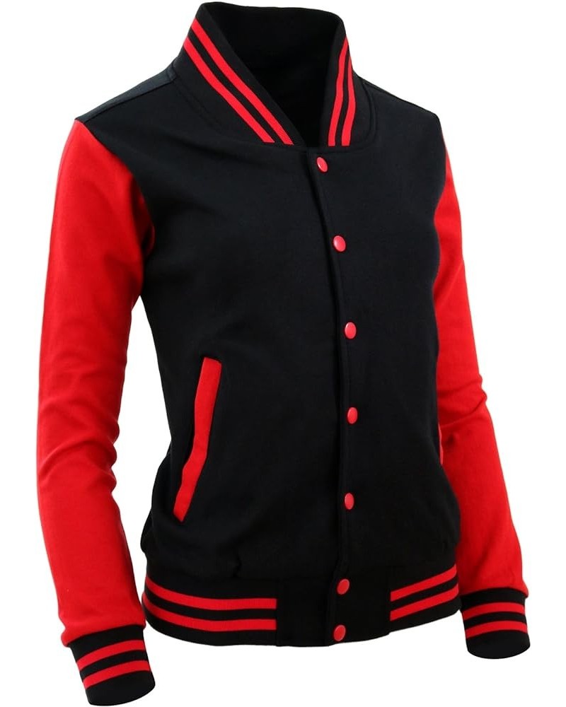 Women's Baseball Jacket Varsity Cotton Letterman Jackets Black-red $19.73 Jackets