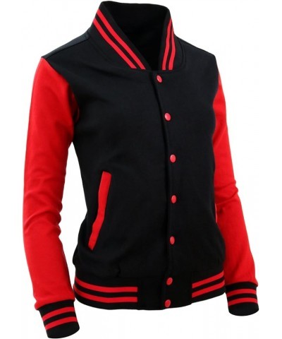 Women's Baseball Jacket Varsity Cotton Letterman Jackets Black-red $19.73 Jackets