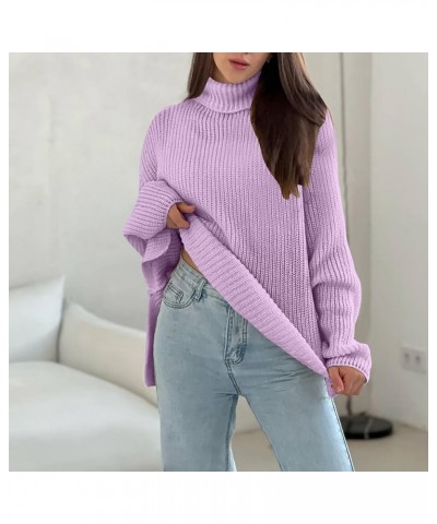 Women's Soft Sweater Knit Turtleneck Comfy Pullover Trendy Casual Long Sleeve Solid Color Cute Loose Shirts Purple $14.07 Swe...