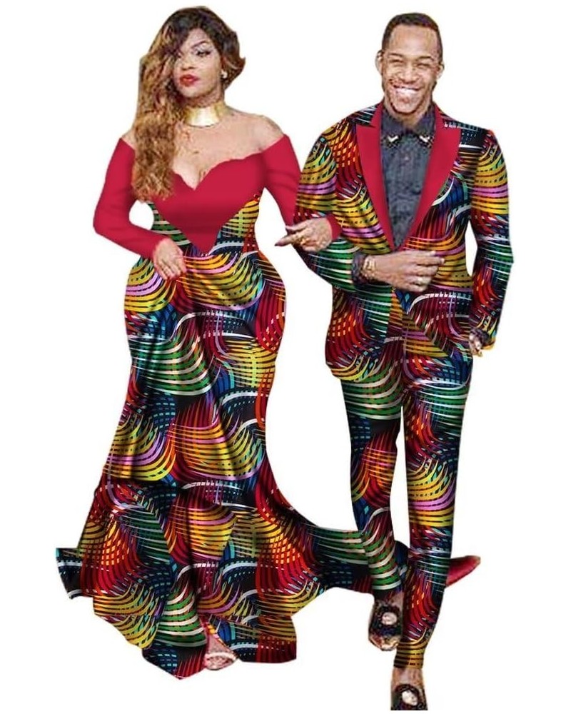 African Couple Clothes for Wedding Print African Mens Suits and African Dresses for Women Dashiki Party Outfits Women 24fs146...