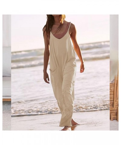 Women's Casual V Neck Sleeveless Jumpsuits Baggy Straps Harem Long Pants Overalls With Pockets Dark Khaki $11.27 Overalls