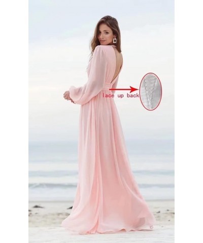 Women's V Neck Long Sleeve Bridesmaid Dresses with Slit Chiffon Prom Dress A Line Pleated Formal Evening Gowns Lavender $28.5...