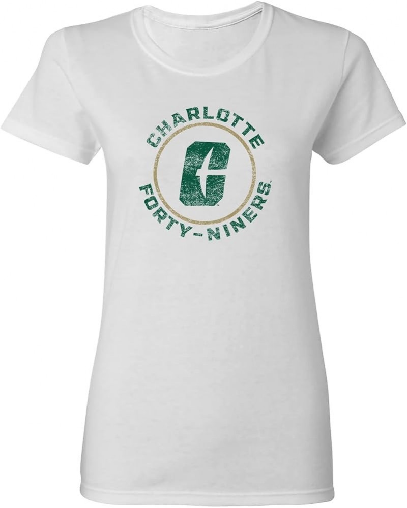 NCAA Distressed Circle Logo, Team Color Womens T Shirt, College, University Unc Charlotte Forty-niners White $14.57 T-Shirts