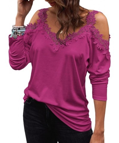 Women's Casual Loose Cold Shoulder Tops Halter Neck Hollowed Out Long Sleeve Shirts Rose $13.07 Hoodies & Sweatshirts