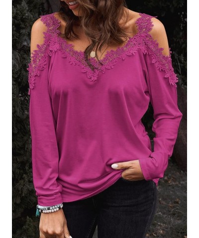 Women's Casual Loose Cold Shoulder Tops Halter Neck Hollowed Out Long Sleeve Shirts Rose $13.07 Hoodies & Sweatshirts