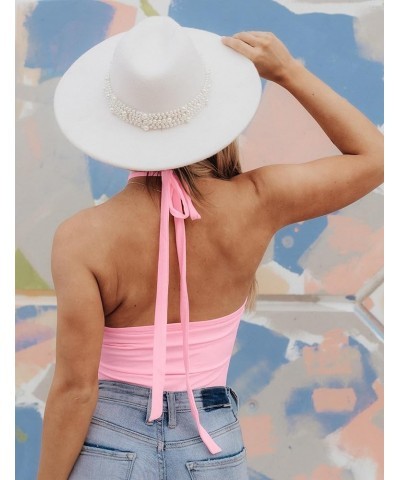 Women's Sexy Criss Cross Sleeveless Halter Neck Bodysuits - Stylish Summer Tank Tops Pink $10.00 Tanks