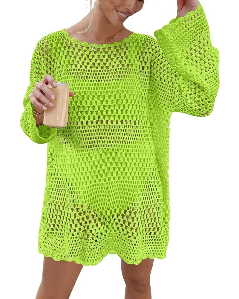 Women Swimsuit Crochet Swim Cover Up Summer Bathing Suit Swimwear Knit Pullover Beach Dress Fluo Green $11.03 Swimsuits