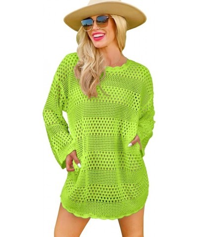 Women Swimsuit Crochet Swim Cover Up Summer Bathing Suit Swimwear Knit Pullover Beach Dress Fluo Green $11.03 Swimsuits