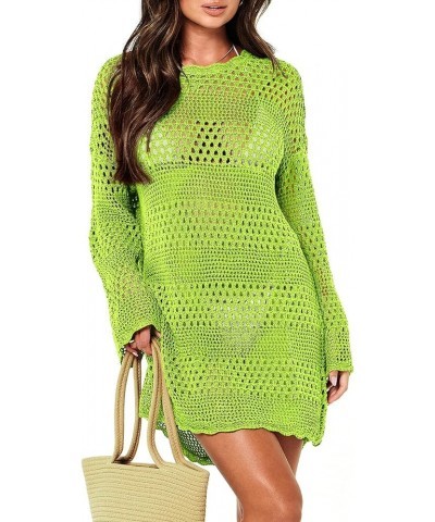 Women Swimsuit Crochet Swim Cover Up Summer Bathing Suit Swimwear Knit Pullover Beach Dress Fluo Green $11.03 Swimsuits