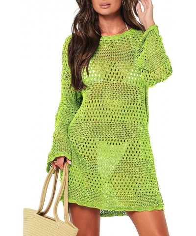 Women Swimsuit Crochet Swim Cover Up Summer Bathing Suit Swimwear Knit Pullover Beach Dress Fluo Green $11.03 Swimsuits