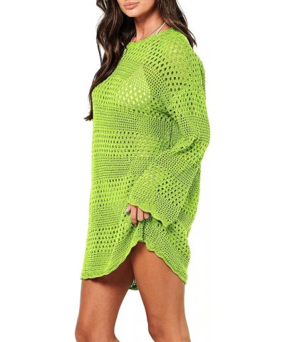 Women Swimsuit Crochet Swim Cover Up Summer Bathing Suit Swimwear Knit Pullover Beach Dress Fluo Green $11.03 Swimsuits