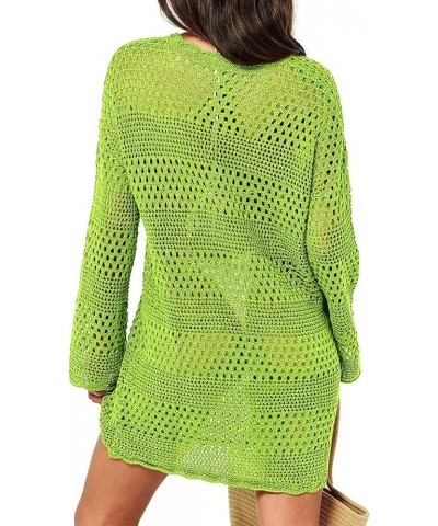 Women Swimsuit Crochet Swim Cover Up Summer Bathing Suit Swimwear Knit Pullover Beach Dress Fluo Green $11.03 Swimsuits