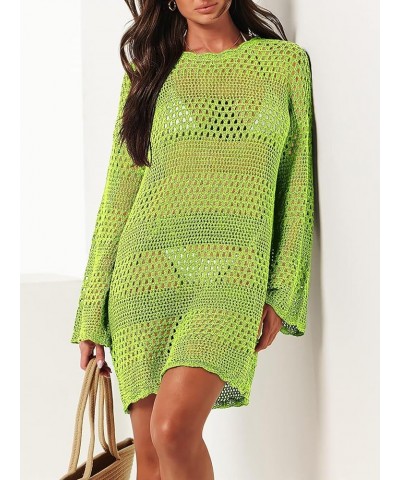 Women Swimsuit Crochet Swim Cover Up Summer Bathing Suit Swimwear Knit Pullover Beach Dress Fluo Green $11.03 Swimsuits