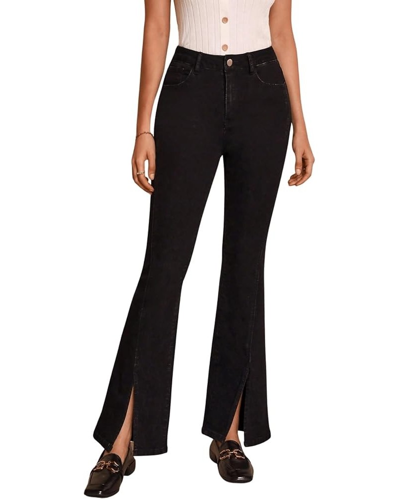 Women's Casual High Waist Split Hem Flare Leg Bell Bottom Long Jeans Denim Pants Black $20.51 Jeans